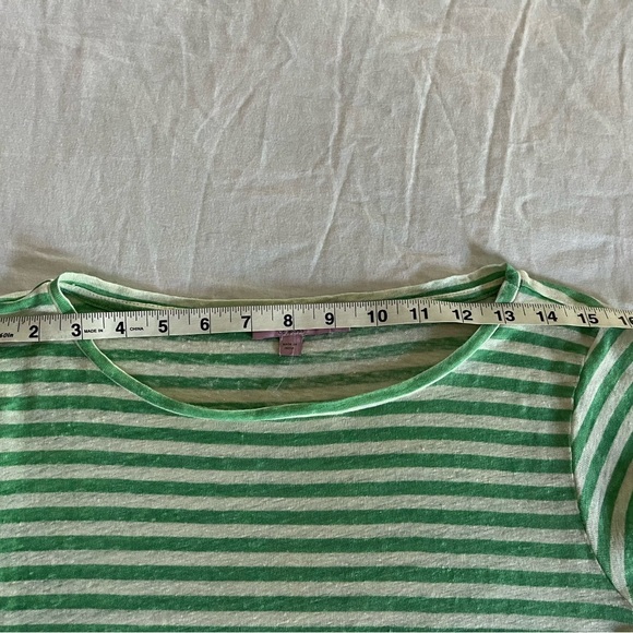 Calypso St. Barth Green and White Linen Short Sleeve Tee Womens Sz XS EUC - Picture 9 of 14